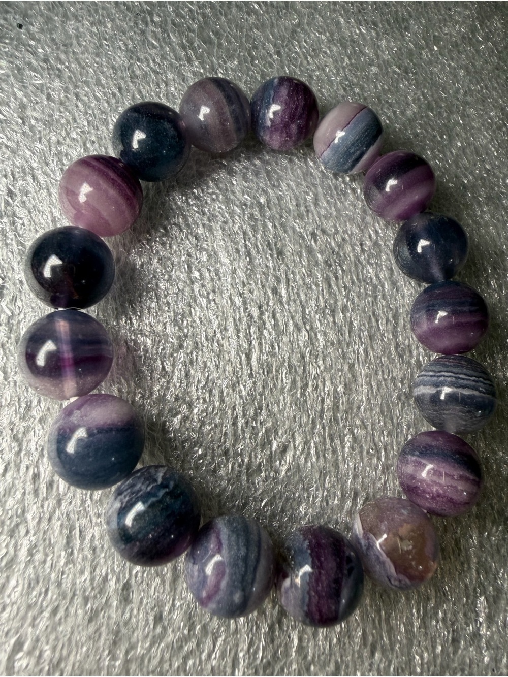 Gorgeous 12MM Purple Banded Silky Fluorite Natural Crystal Bracelet